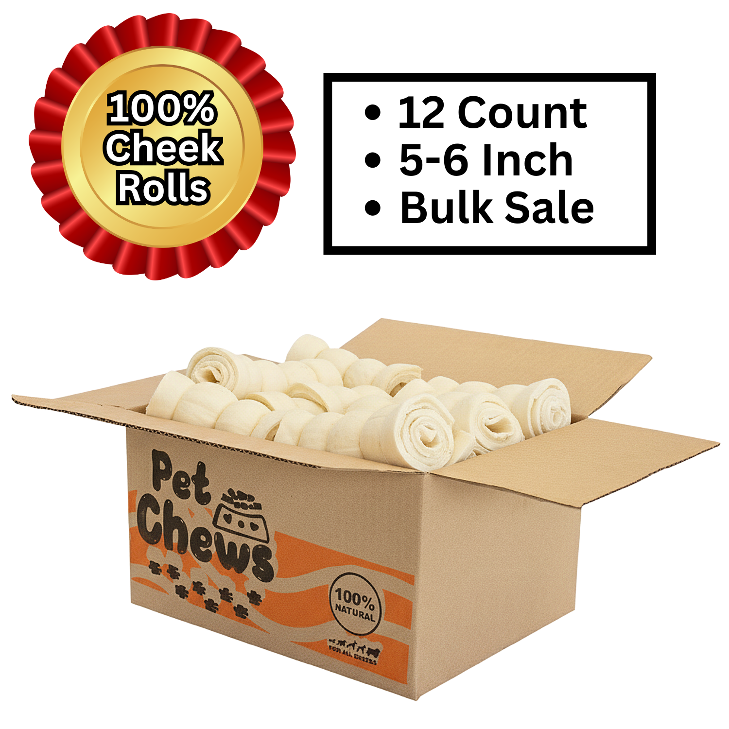 Mega Thick Cheek Rolls (5-6") - Bulk| 12 Count | 100% beef