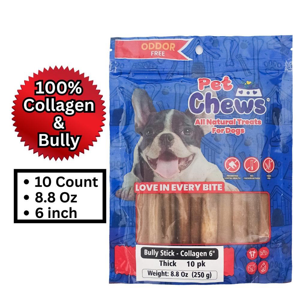 6" Bully-Collagen Sticks (10-Pack) – High-Protein Beef Chews