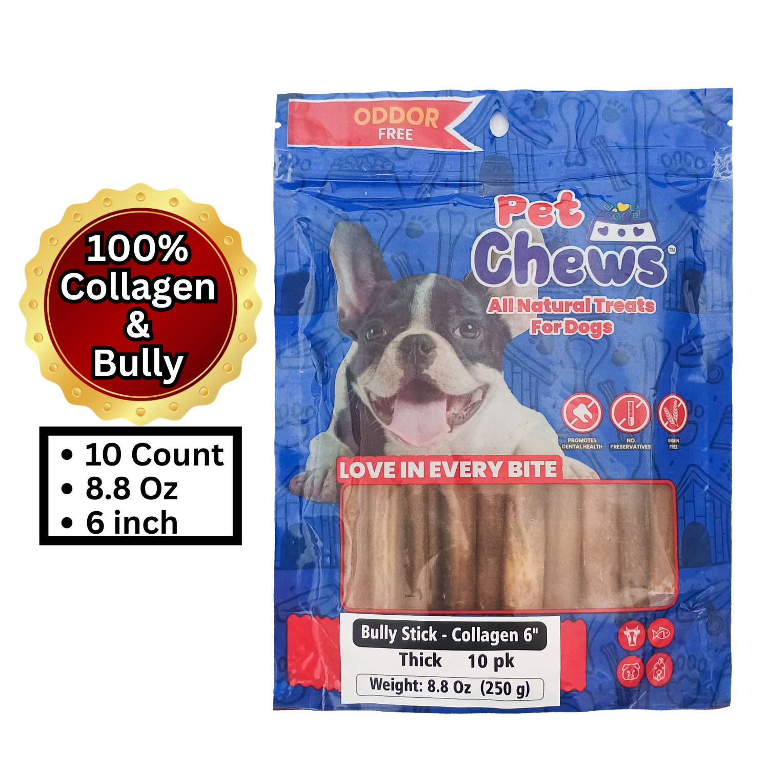 6" Bully-Collagen Sticks (10-Pack) – High-Protein Beef Chews