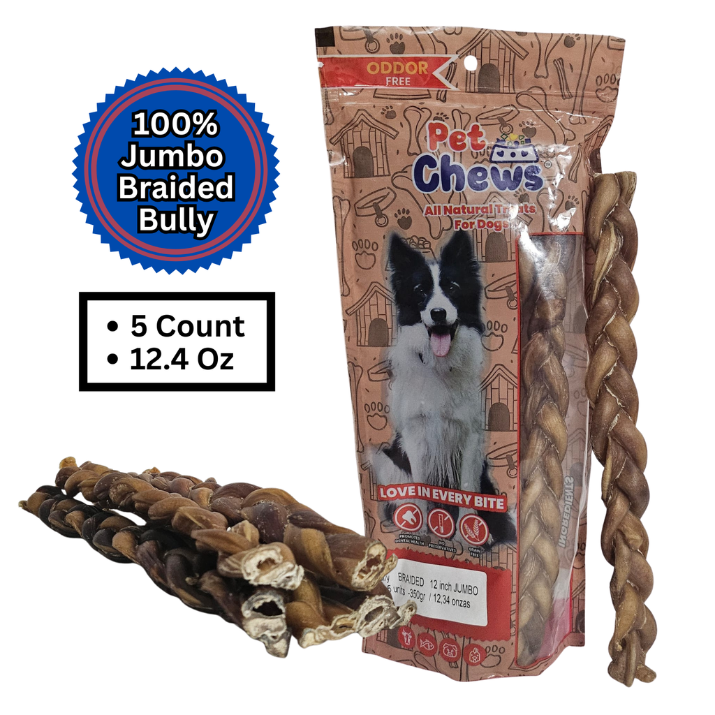 12" JUMBO BRAIDED Bully Sticks - 70g Each | Heavy Duty Chews (5 Pack)