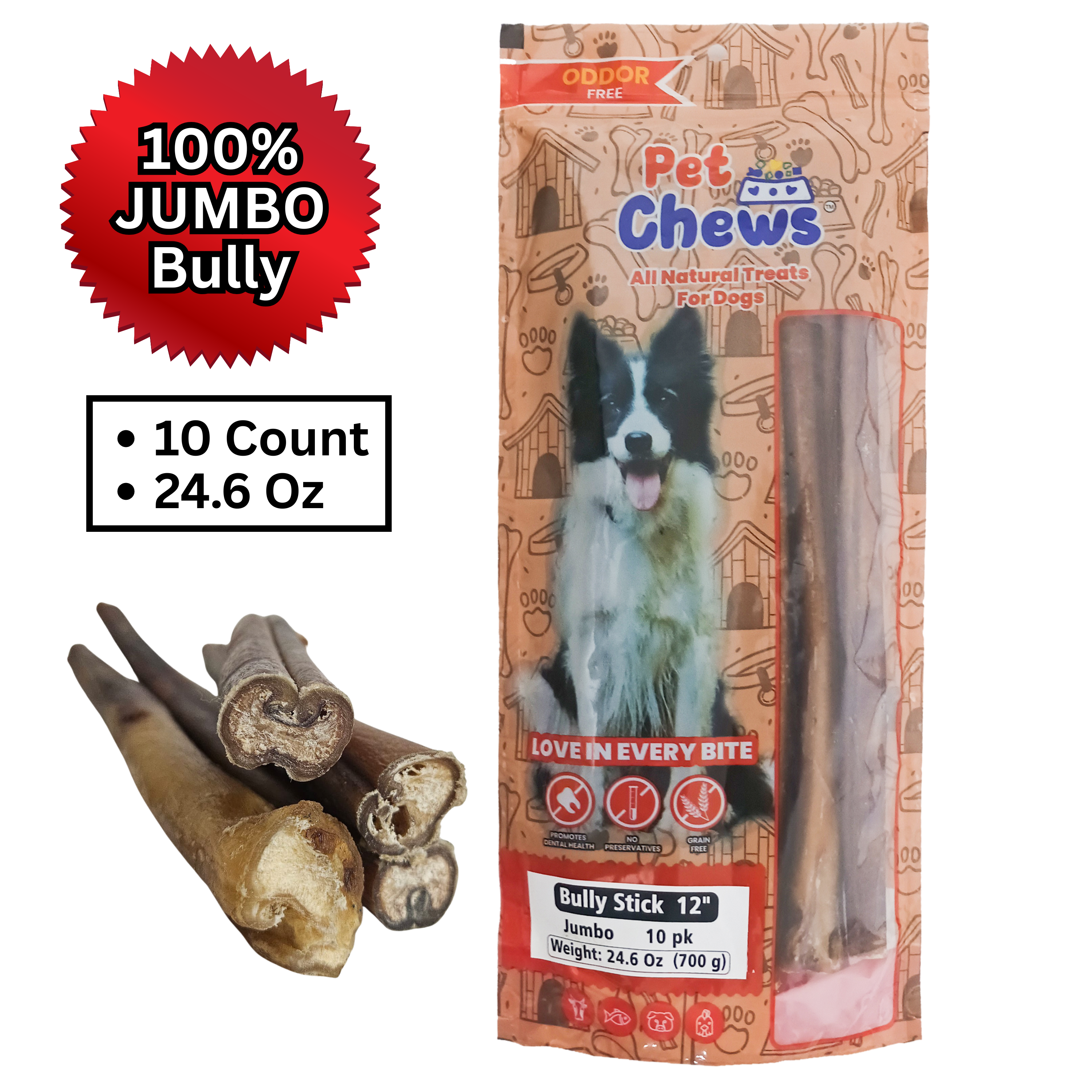 12" JUMBO Bully Sticks - 70g Each | Heavy Duty Chews (10 Pack)