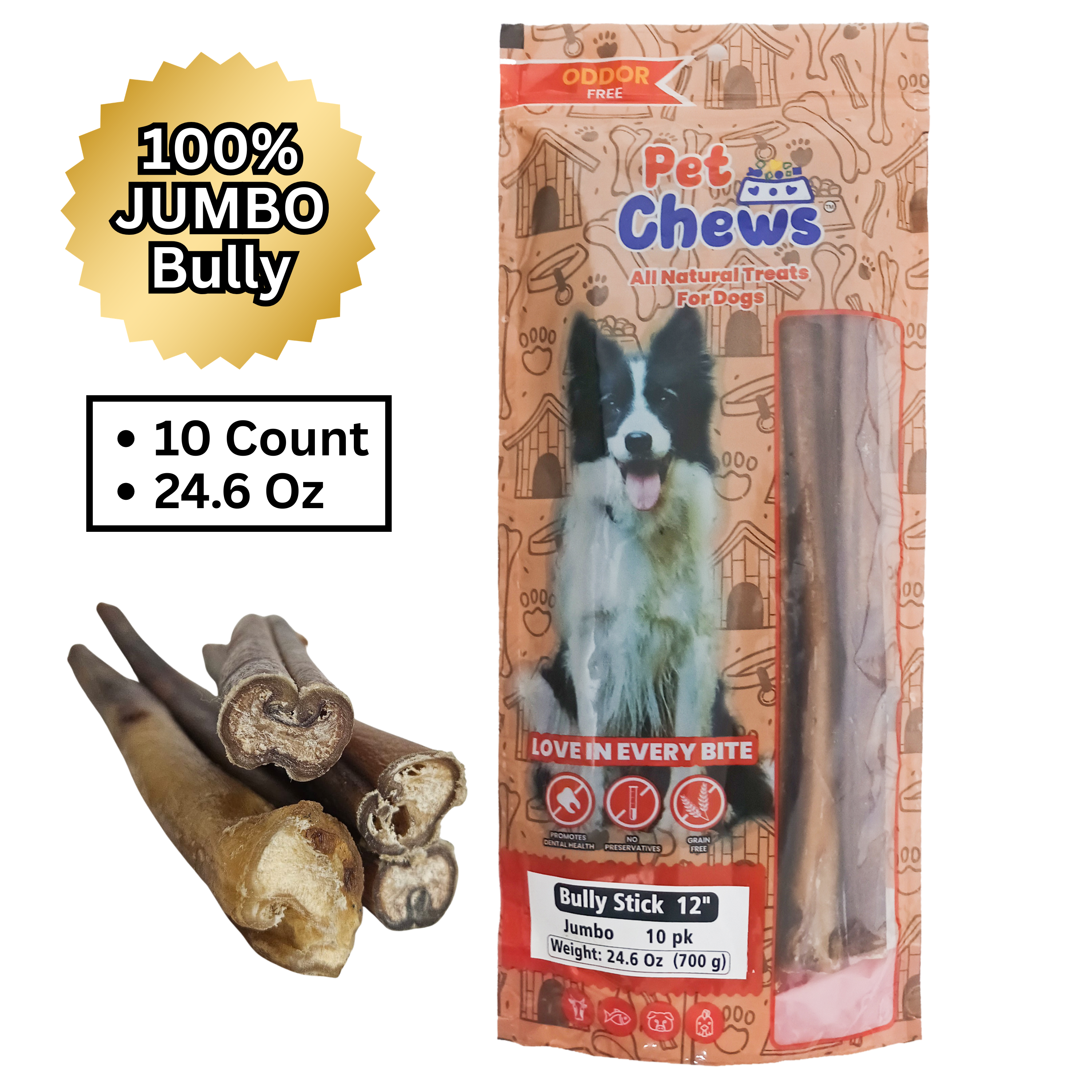 12" JUMBO Bully Sticks - 70g Each | Heavy Duty Chews (10 Pack)
