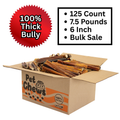 THICK Bully Sticks Bulk Box- 125 Count (7.5 lbs) | 100% Natural Beef Chews