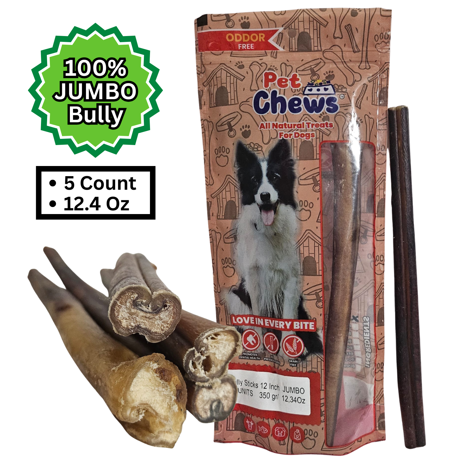 12" JUMBO Bully Sticks - 70g Each | Heavy Duty Chews (5 Pack)