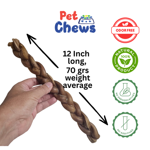 12" JUMBO BRAIDED Bully Sticks - 70g Each | Heavy Duty Chews (5 Pack)