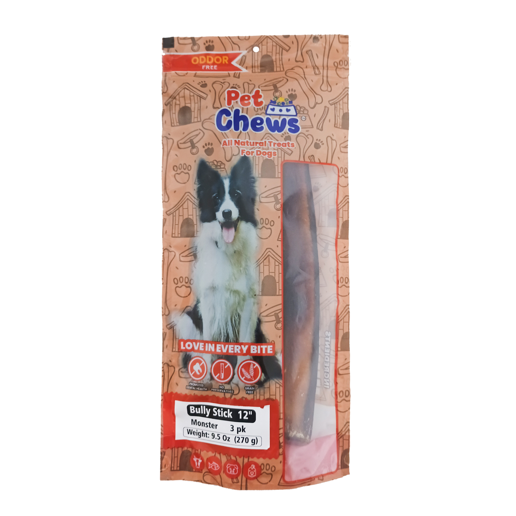 12" MONSTER Bully Sticks - 90g Each | Heavy Duty Chews (3 Pack)