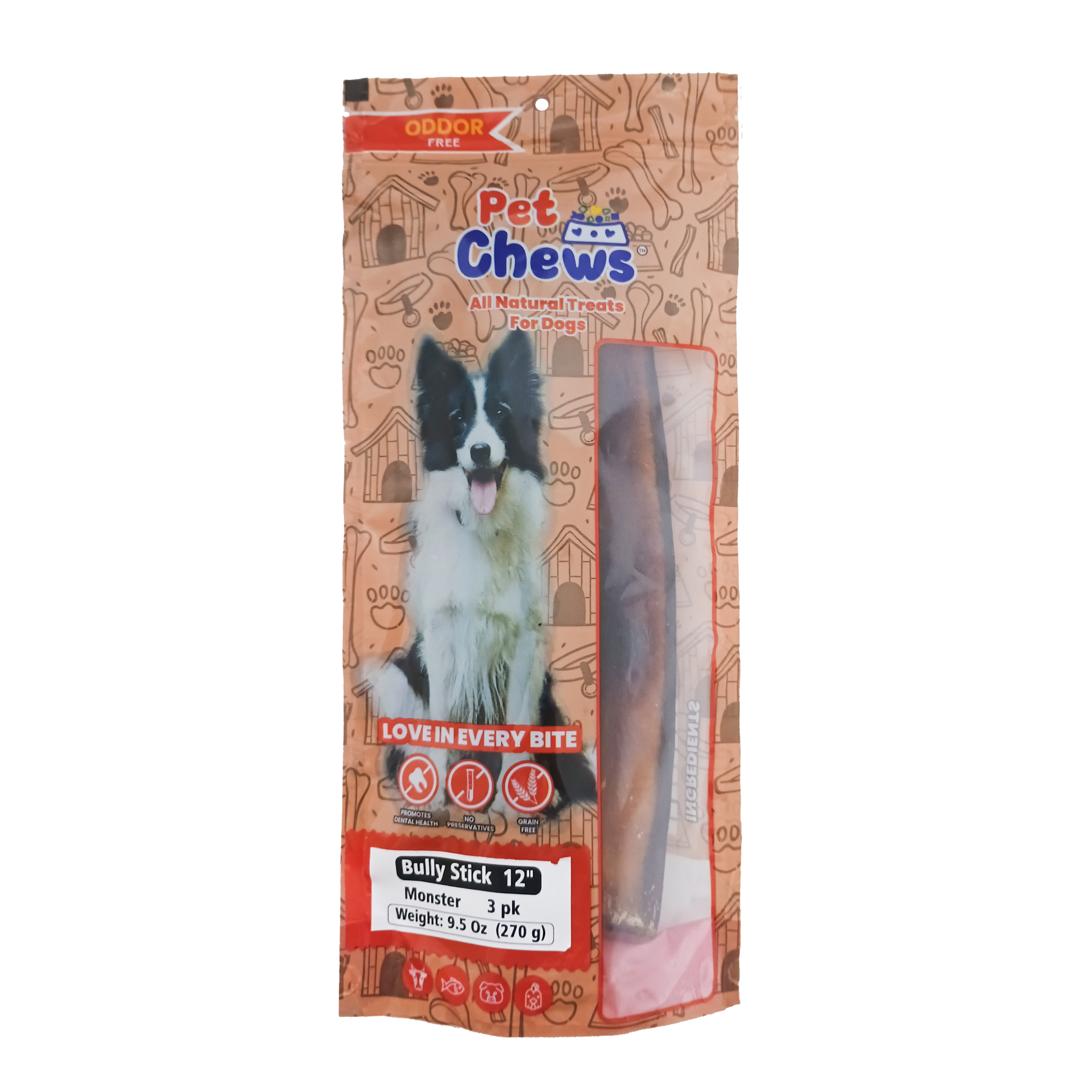 12" MONSTER Bully Sticks - 90g Each | Heavy Duty Chews (3 Pack)