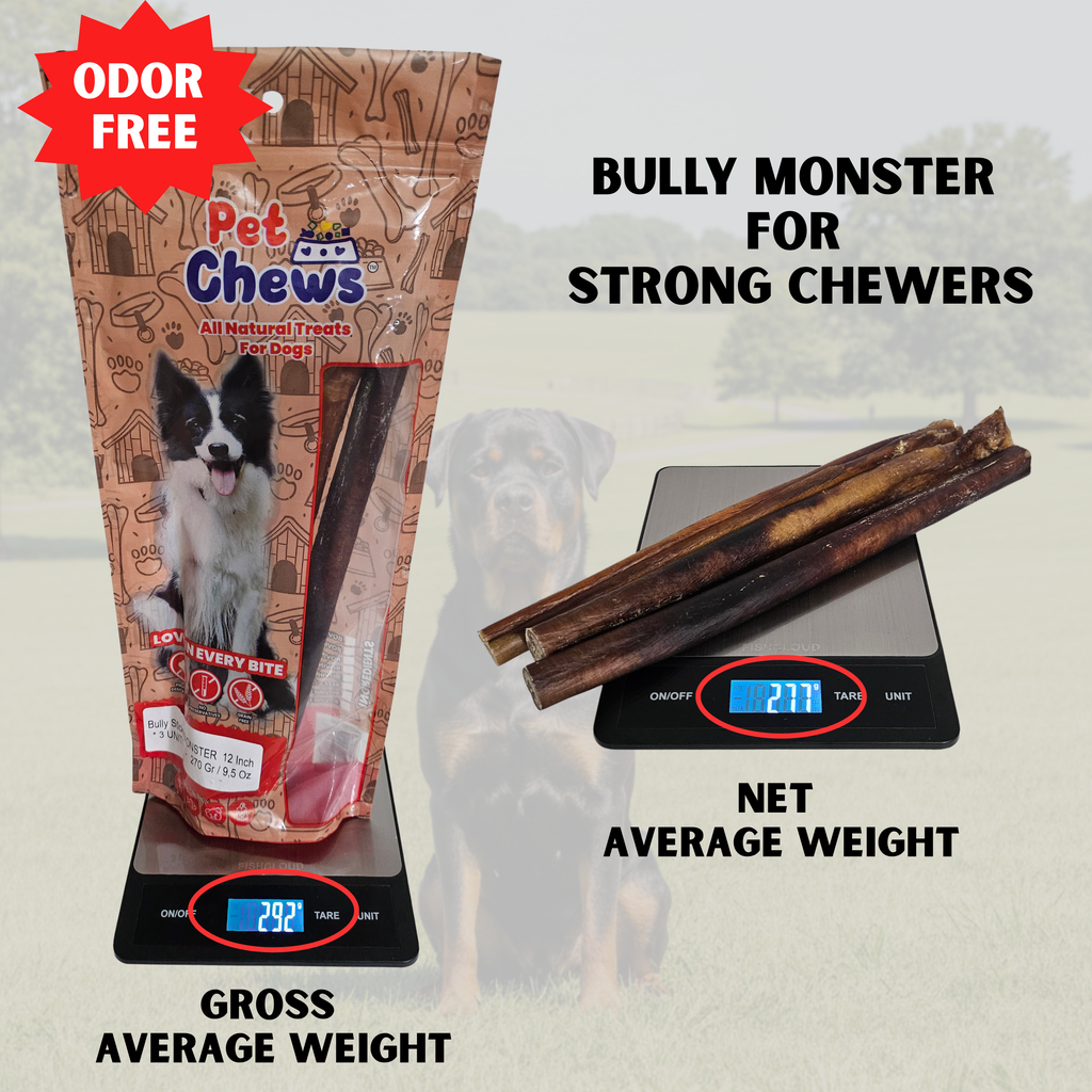 12" MONSTER Bully Sticks - 90g Each | Heavy Duty Chews (3 Pack)