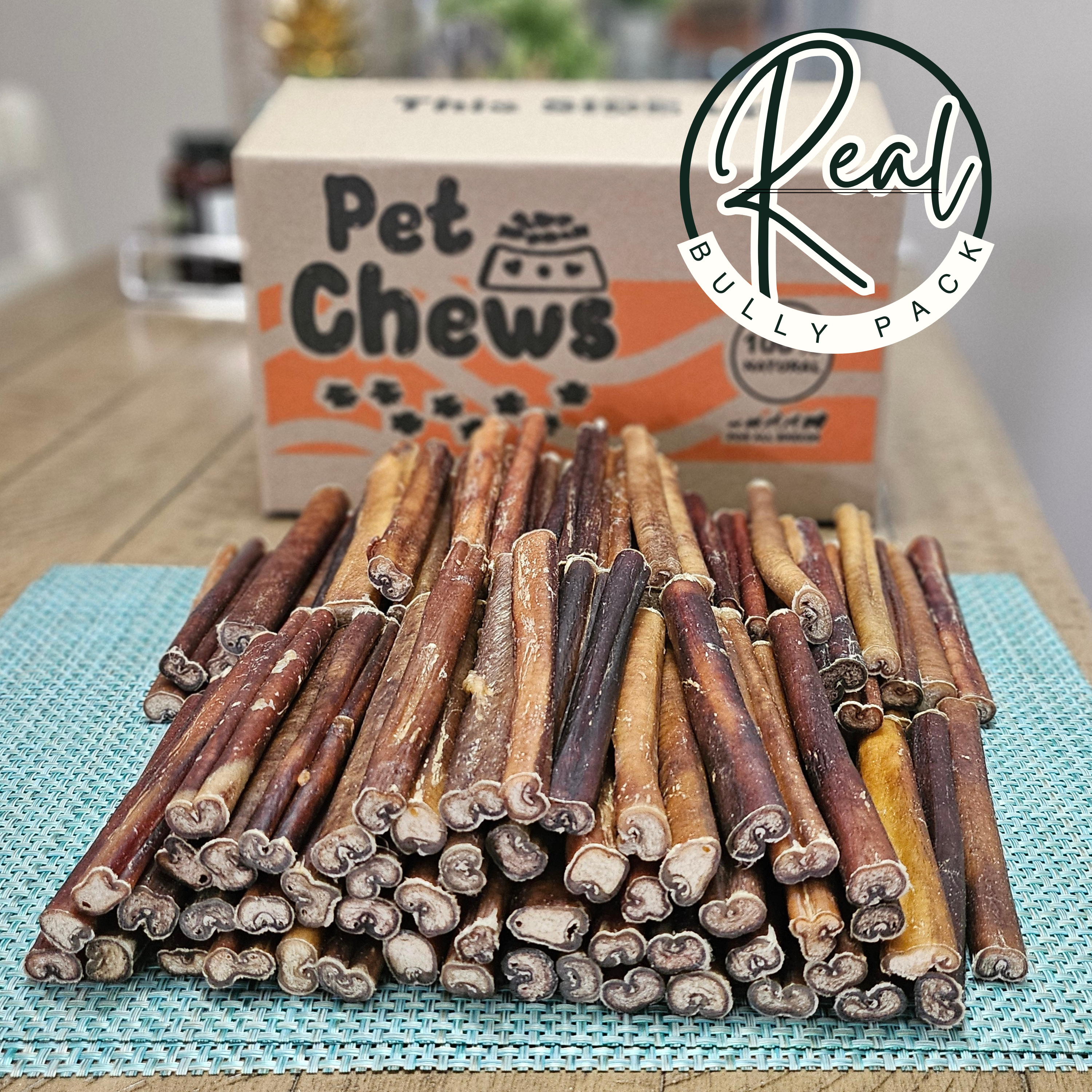 THICK Bully Sticks Bulk Box- 125 Count (7.5 lbs) | 100% Natural Beef Chews