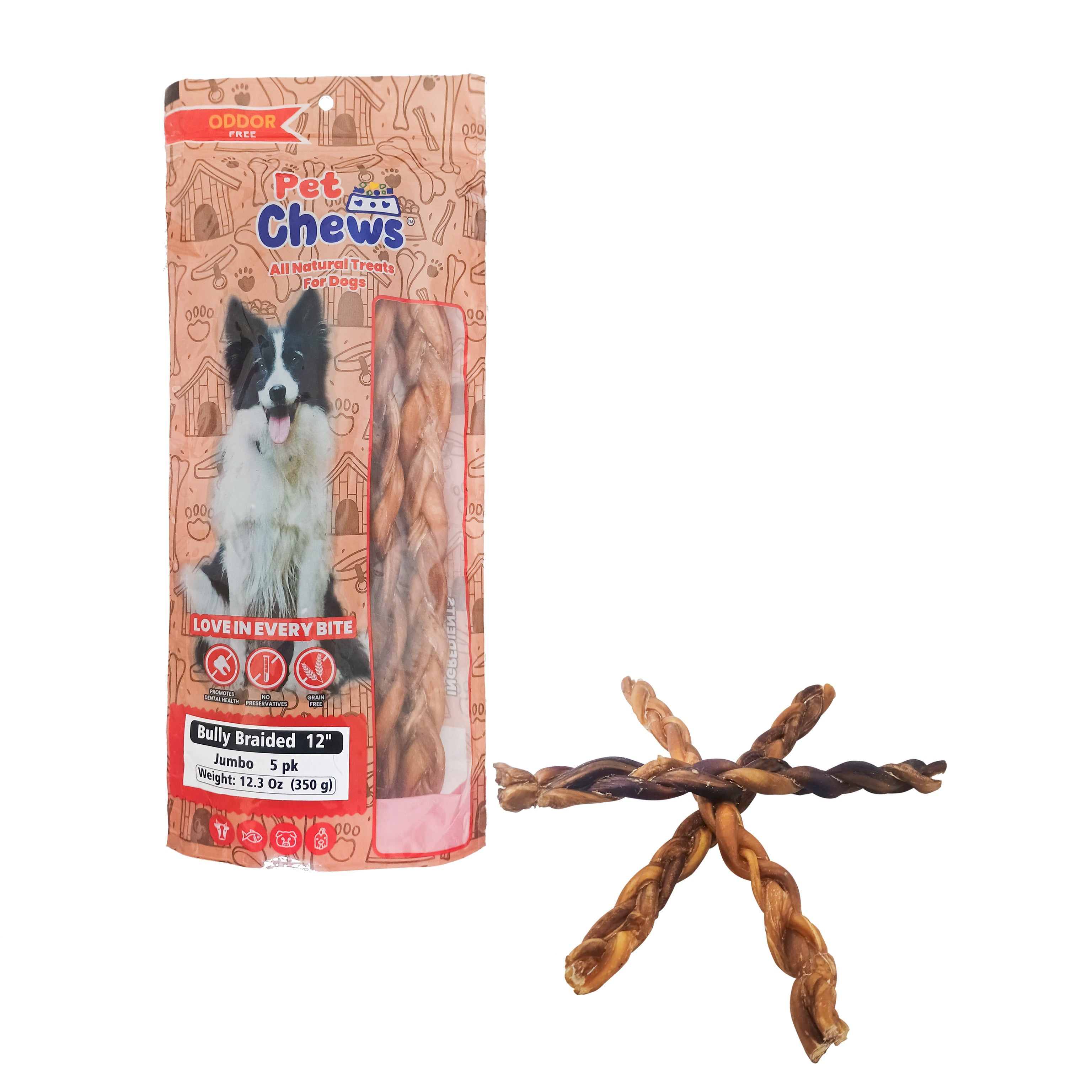 12" JUMBO BRAIDED Bully Sticks - 70g Each | Heavy Duty Chews (5 Pack)
