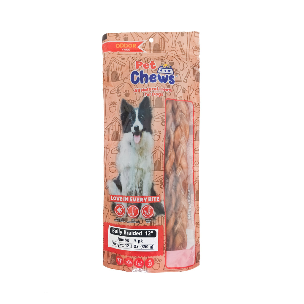 12" JUMBO BRAIDED Bully Sticks - 70g Each | Heavy Duty Chews (5 Pack)