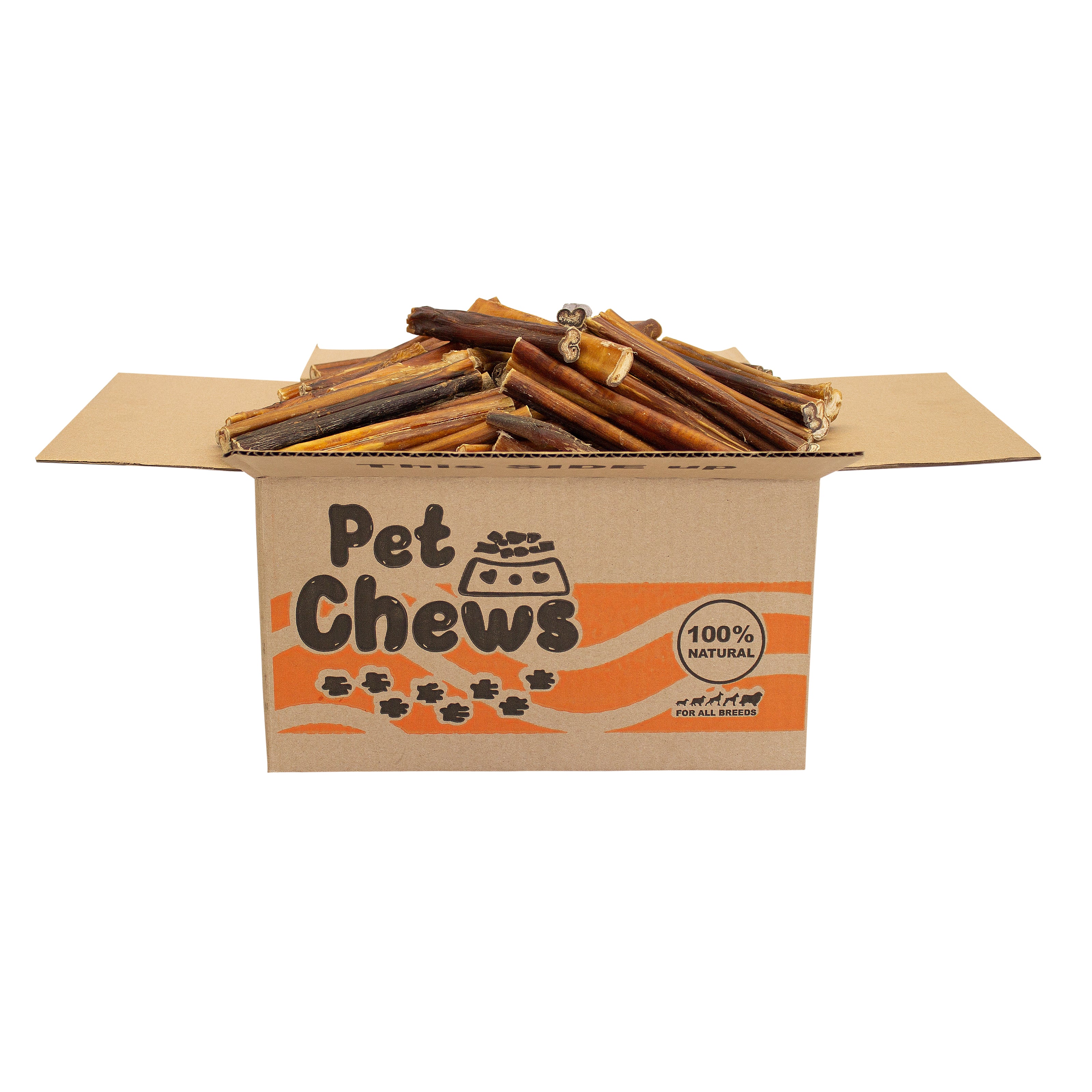 THICK Bully Sticks Bulk Box- 125 Count (7.5 lbs) | 100% Natural Beef Chews