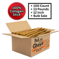 Premium Beef Collagen Sticks for Dogs – 12" | 13 Lb Bulk Pack (100 Count)