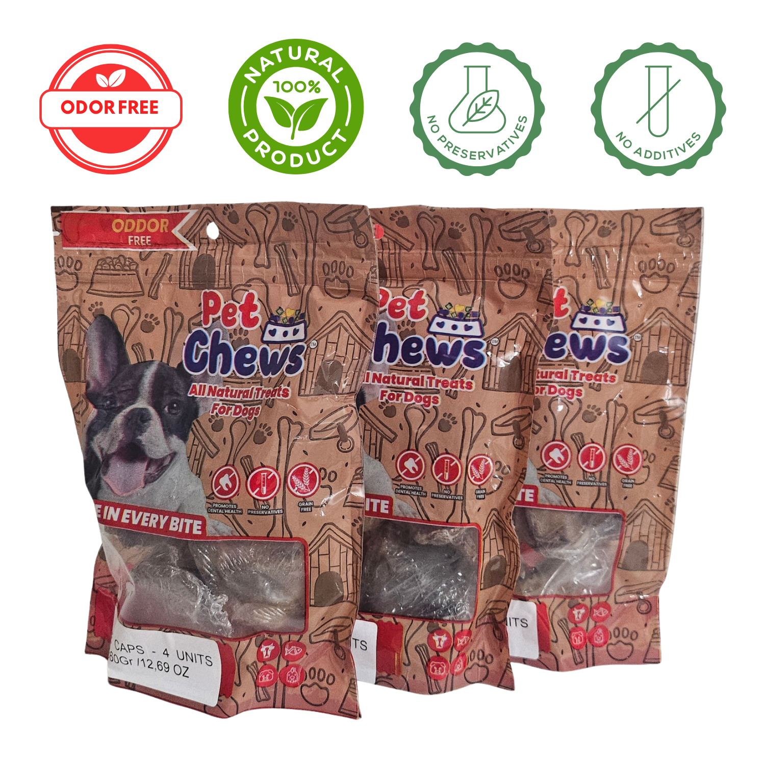 Premium Natural Beef Knee Caps for Dogs (3-Pack) 12 Count