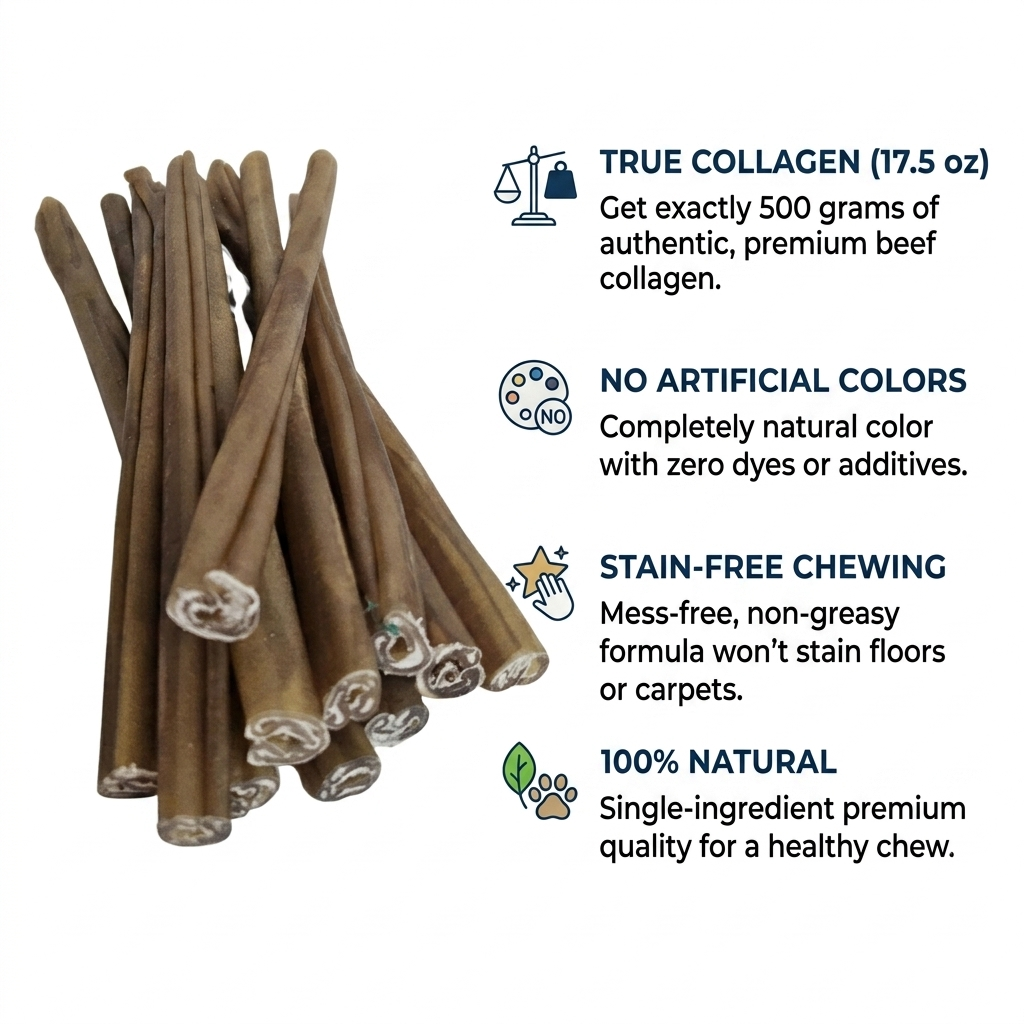 12" Natural Beef Collagen Sticks (10-Pack, 500grs) | Odor-Free & Rawhide-Free