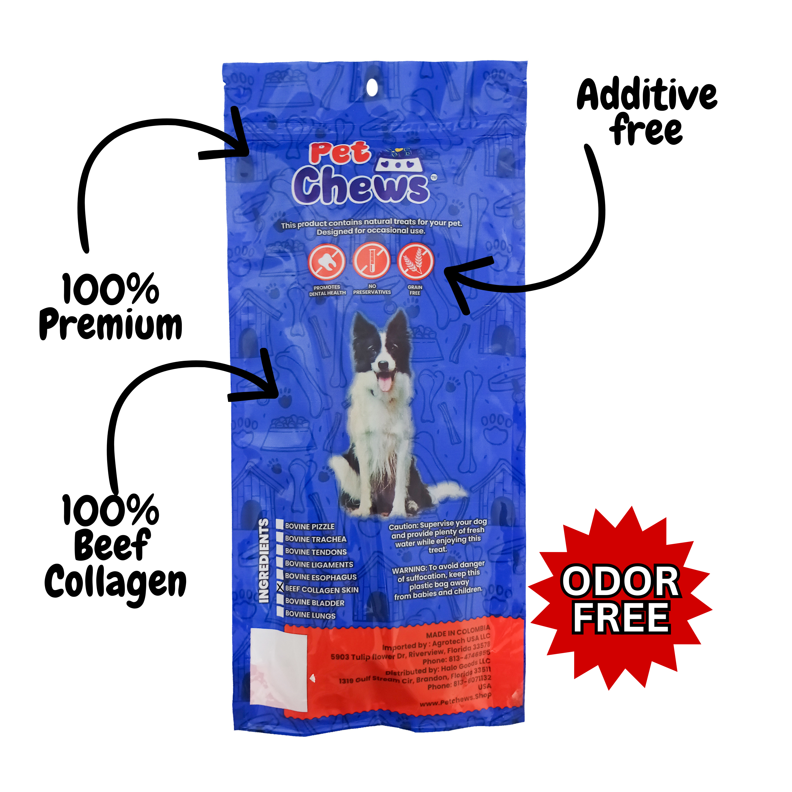 12" Natural Beef Collagen Sticks (10-Pack, 500grs) | Odor-Free & Rawhide-Free