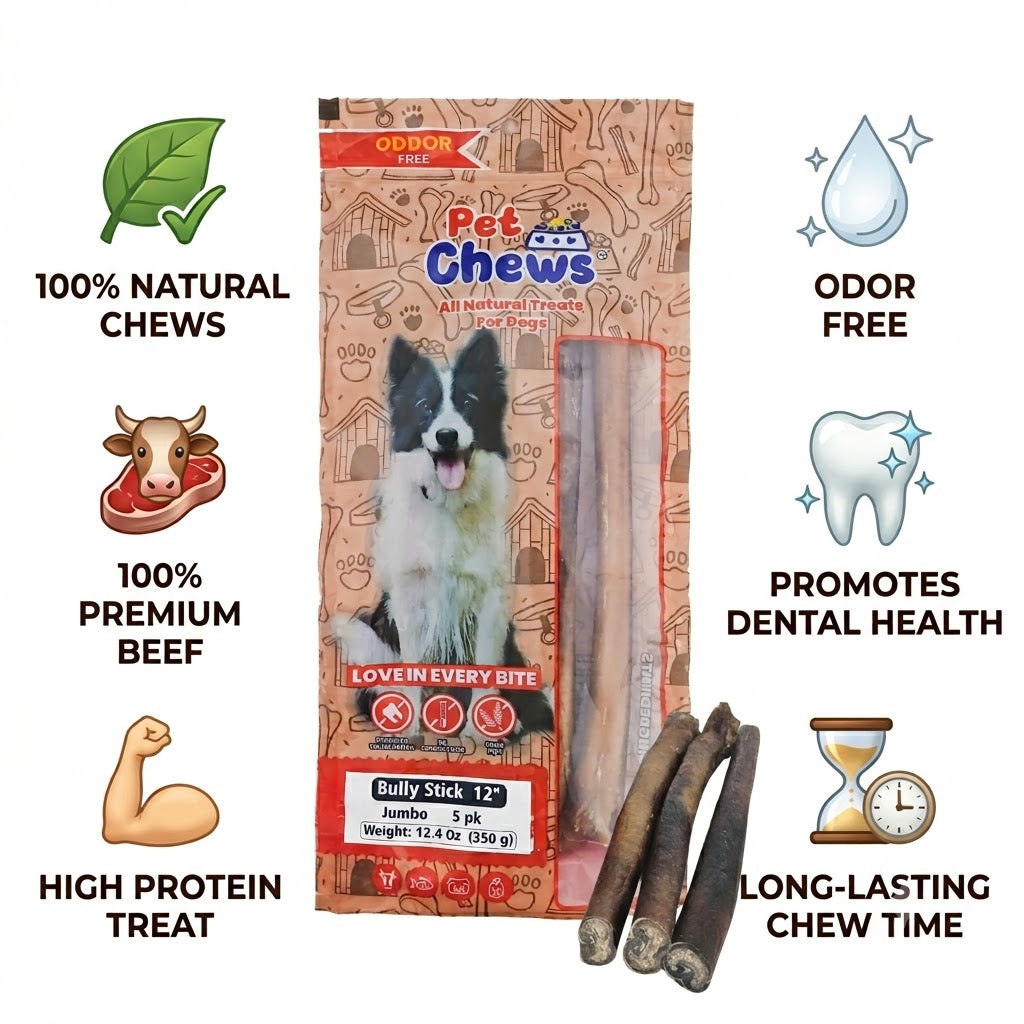 12" JUMBO Bully Sticks - 70g Each | Heavy Duty Chews (5 Pack)