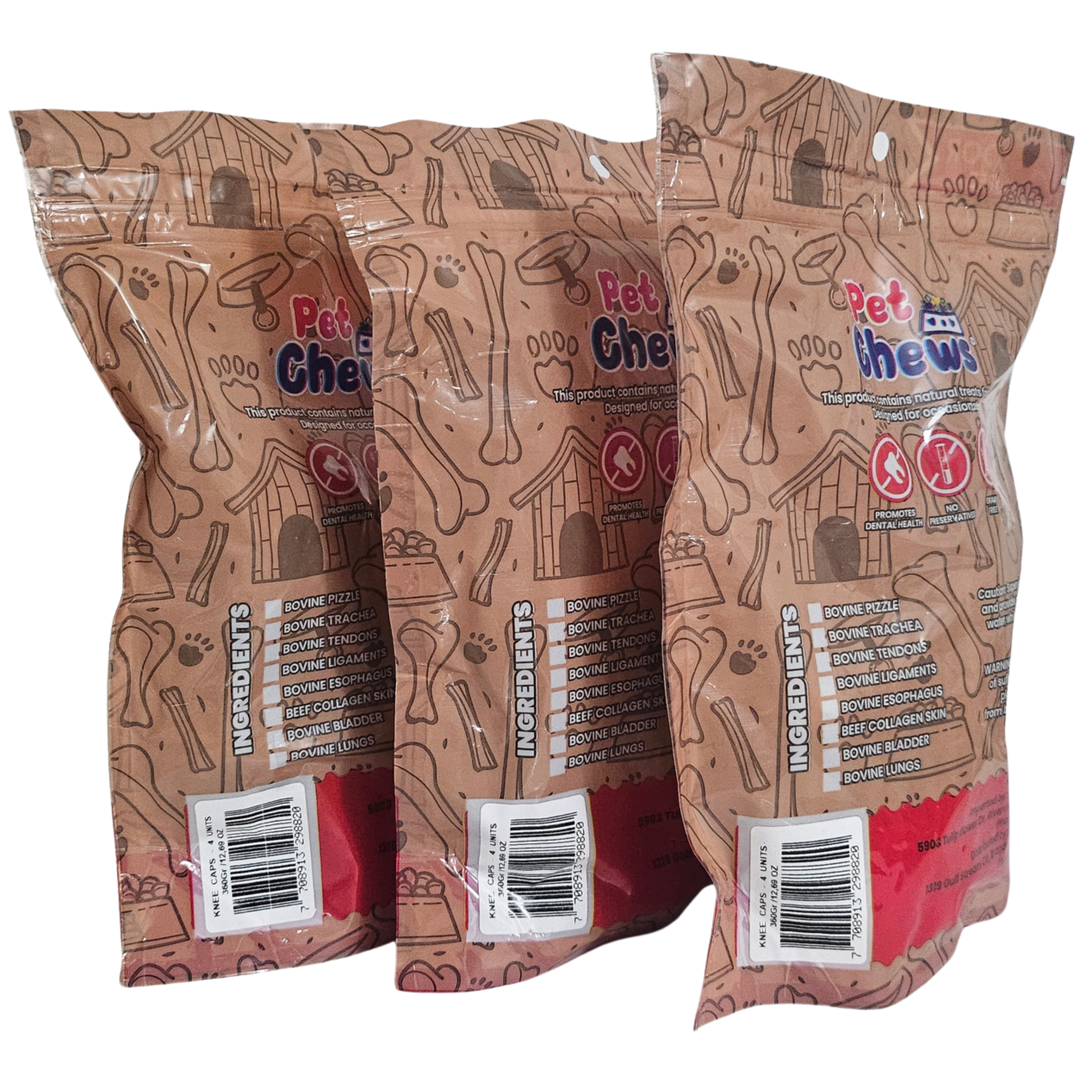Premium Natural Beef Knee Caps for Dogs (3-Pack) 12 Count