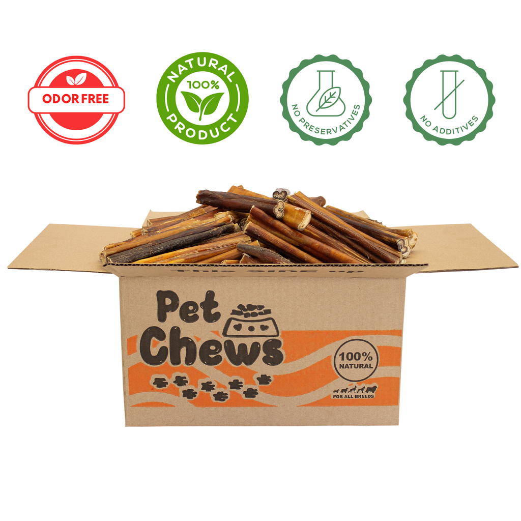 THICK Bully Sticks Bulk Box- 125 Count (7.5 lbs) | 100% Natural Beef Chews