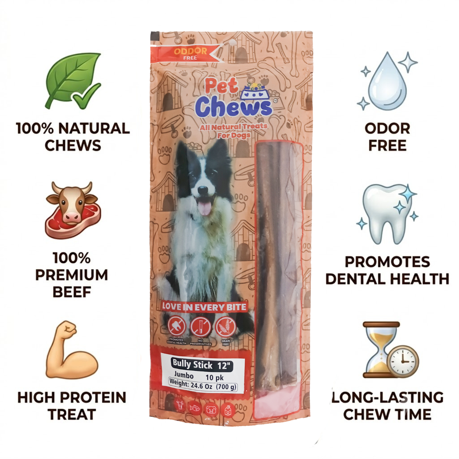 12" JUMBO Bully Sticks - 70g Each | Heavy Duty Chews (10 Pack)